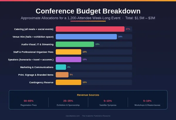 Week-Long Conference Organization: Complete Strategic Planning Guide for 1,200+ Attendees 2 Week-long conference budget breakdown showing percentage allocation across 8 spending categories