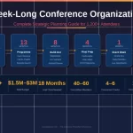Week-long conference planning 6-phase process for 1200+ attendees — strategic overview infographic